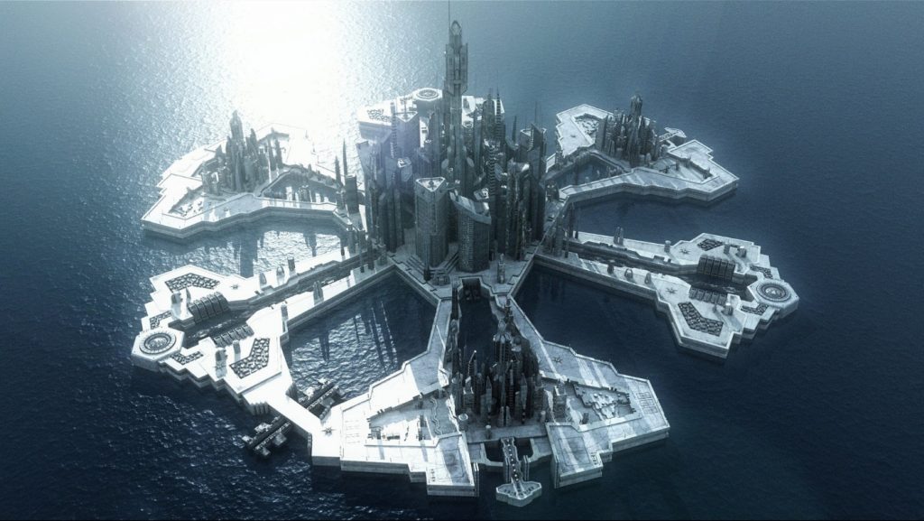 La ciudad emergida de las aguas de 'Stargate Atlantis. Imagen: Chris Diston.
