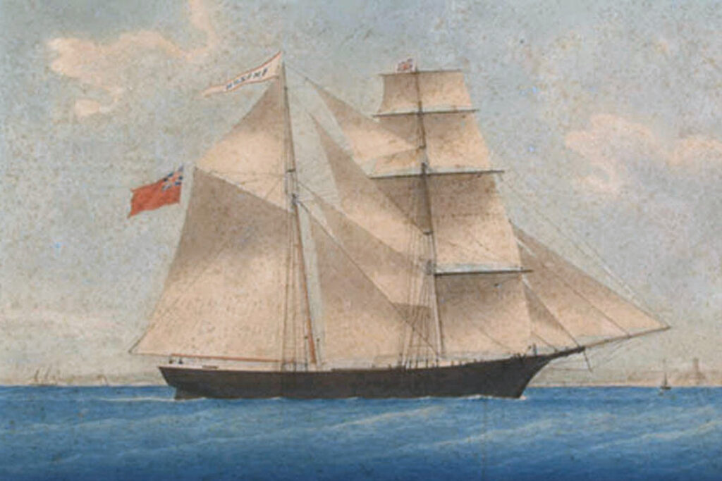 El 'Kaz 11', tal como fue hallado a la deriva. Foto: Efe. Pintura del 'Mary Celeste' (llamado 'Amazon' en ese momento), posiblemente del artista francés Honore Pellegrin (1800-c.1870).