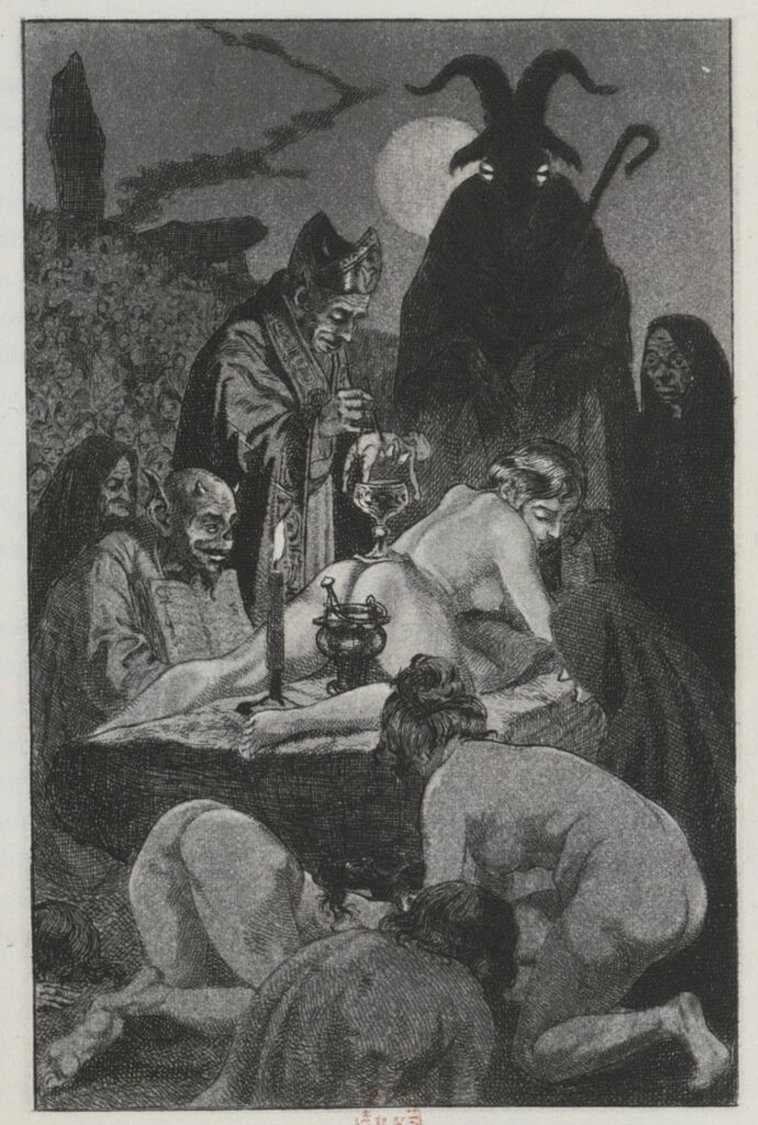 Ritual satánico según Martin Van Maële, en una ilustración para el ensayo 'La sorcière’ (La bruja) de Jules Michelet,