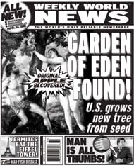 Portada del 'Weekly World News' dedicada al Jardín del Edén.