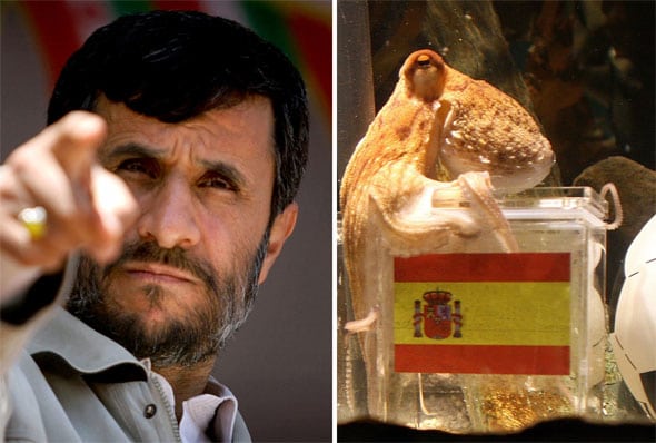 Mahmud Ahmadineyad y el pulpo Paul. Foto: Reuters.