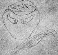 Dibujo del jefe extraterrestre hecho por Barney bajo hipnosis el 22 de febrero de 1964.