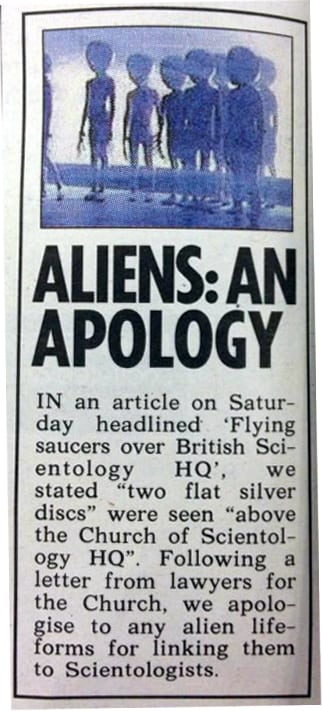 La disculpa de 'The Sun' a los alienígenas.