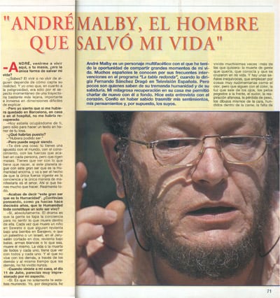 Primera página de la entrevista hecha por Andreas Faber-Kaiser a André Malby, el hombre que creía que le había curado el sida.