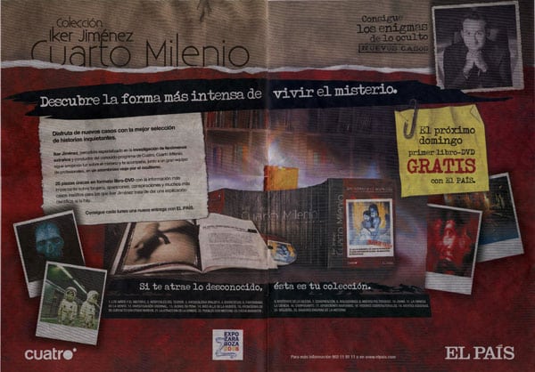 Anuncio de la colección de DVD y libros de Iker Jiménez que cada lunes se vende junto a 'El País'.