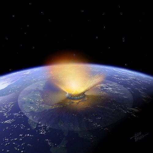 Recreación artística del impacto sobre la Tierra del asteroide Baptistina hace 160 millones de años. Ilustración: Don Davis.