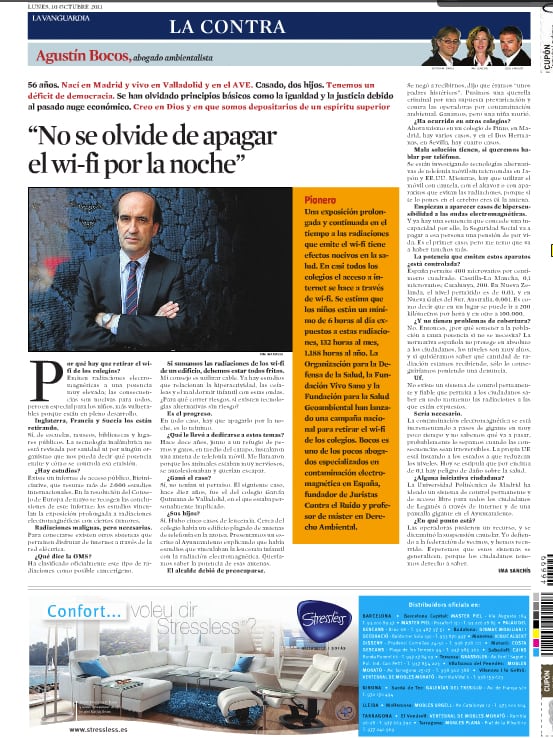 Entrevista al abogado Agustín Bocos en la contraportada de 'La Vanguardia'.