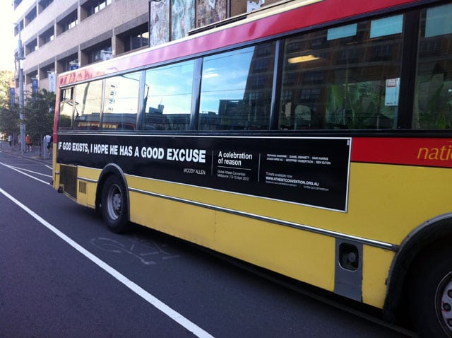 La publicidad atea, en un autobús urbano de Melbourne. Foto: David Nicholls.