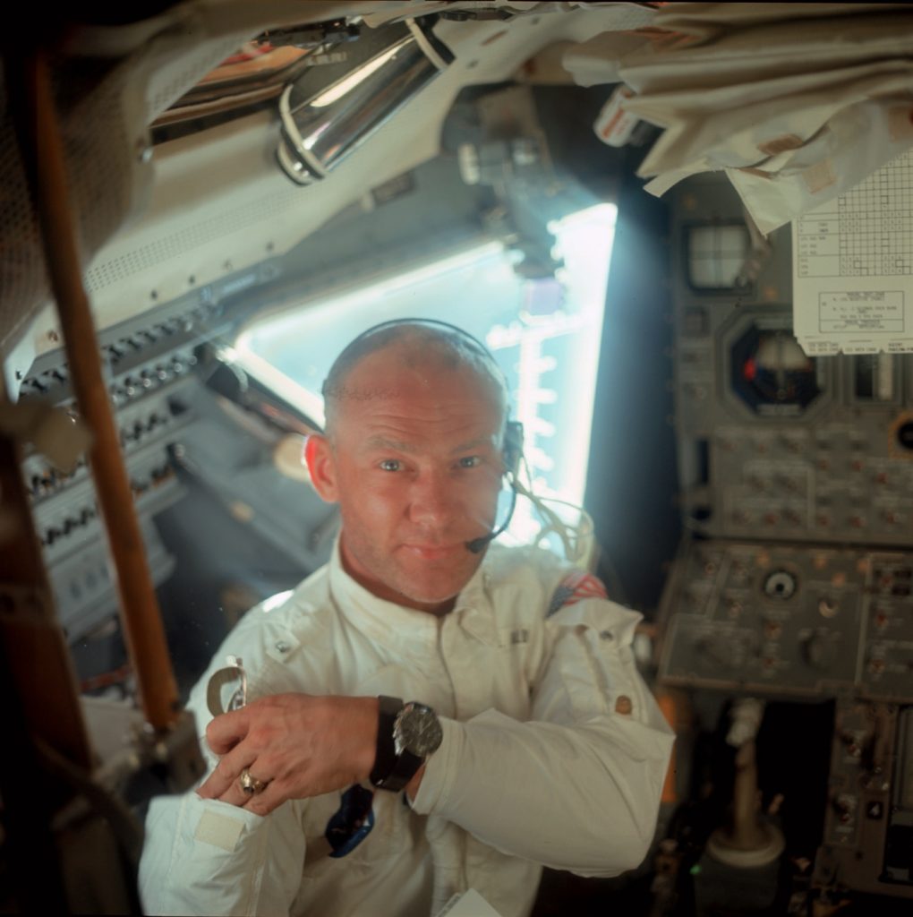 Buzz Aldrin, en el módulo lunar antes del aterrizaje en el mar de la Tranquilidad. Foto: NASA.
