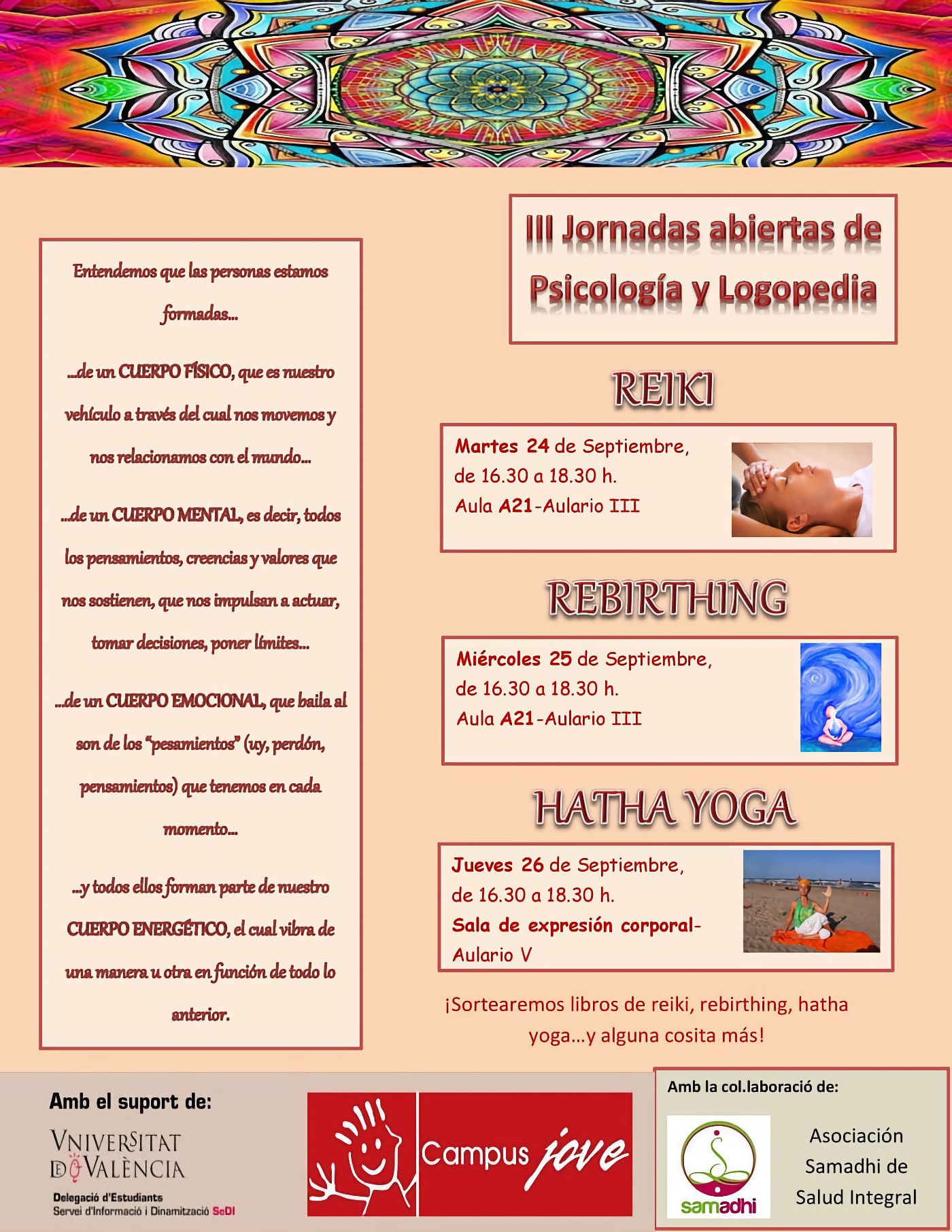 Cartel de las III Jornadas de Psicología y Logopedia de Campus Jove en la Universidad de Valencia.