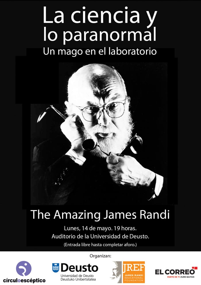 Anuncio de la conferencia de James Randi en Bilbao.
