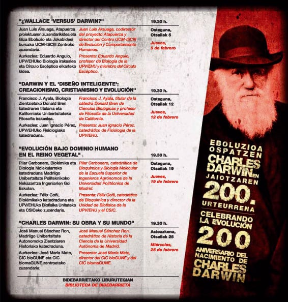 Programa de los actos celebrados en Bilbao con motivo del bicentenario del nacimiento de Charles Darwin.