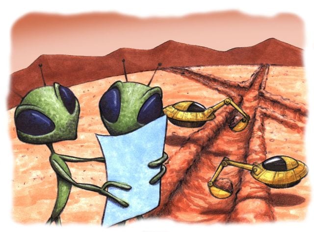 Los constructores de canales, la prueba más celebrada de la vuida en Marte. Ilustración: NASA.