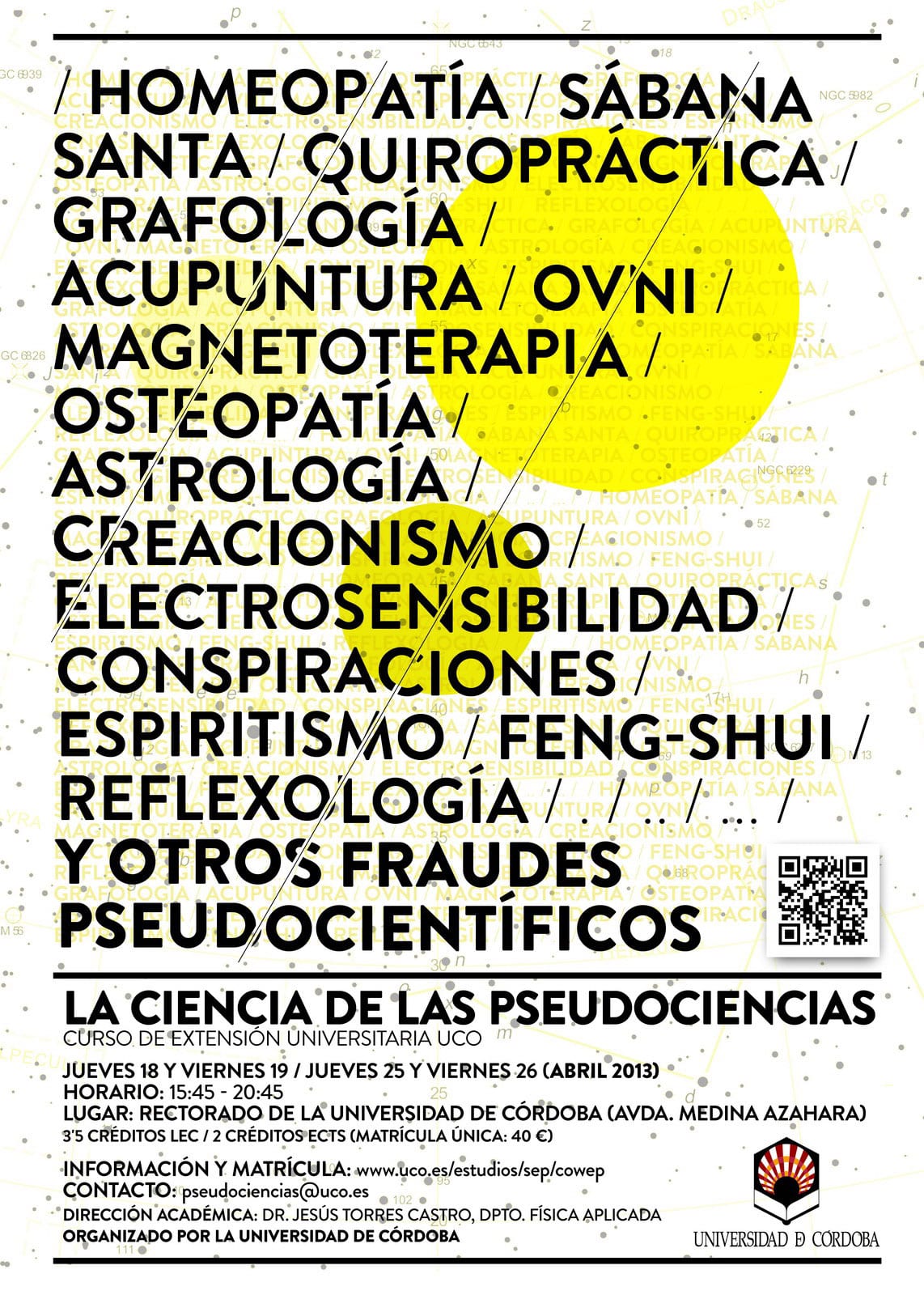 Cartel del curso 'La ciencia de las pseudociencias', de la Universidad de Córdoba.