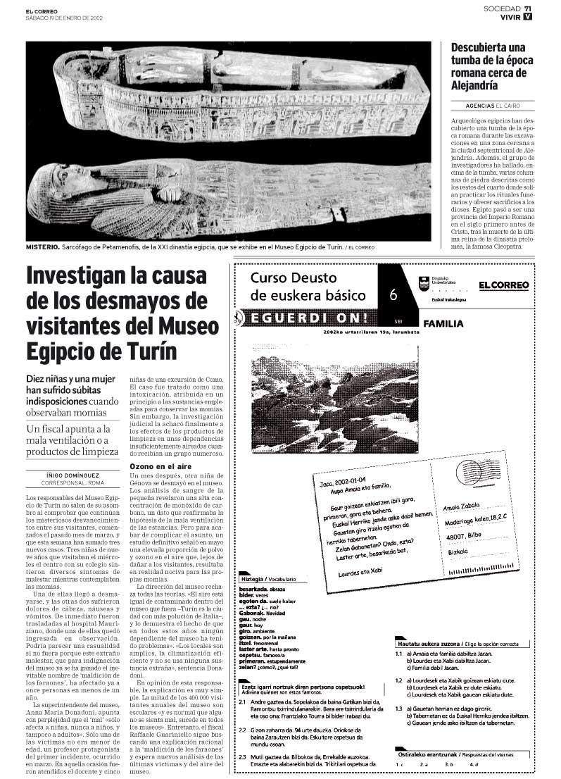 Información sobre los desmayos en el Museo Egipcio de Turín publicada en 'El Correo'.