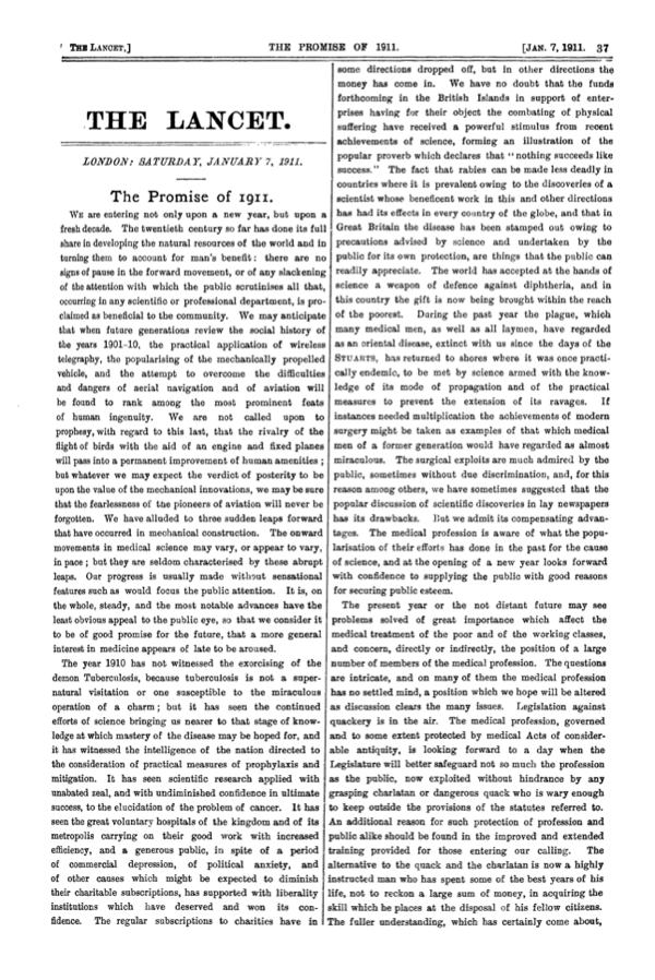Editorial de 'The Lancet' de 1911 contra las pseudomedicinas.