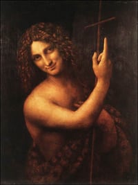 El famoso San Juan Bautista, de Leonardo, con rasgos andróginos y el cayado en forma de cruz.