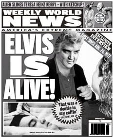 Portada del 'Weekly World News' dedicada a Elvis.