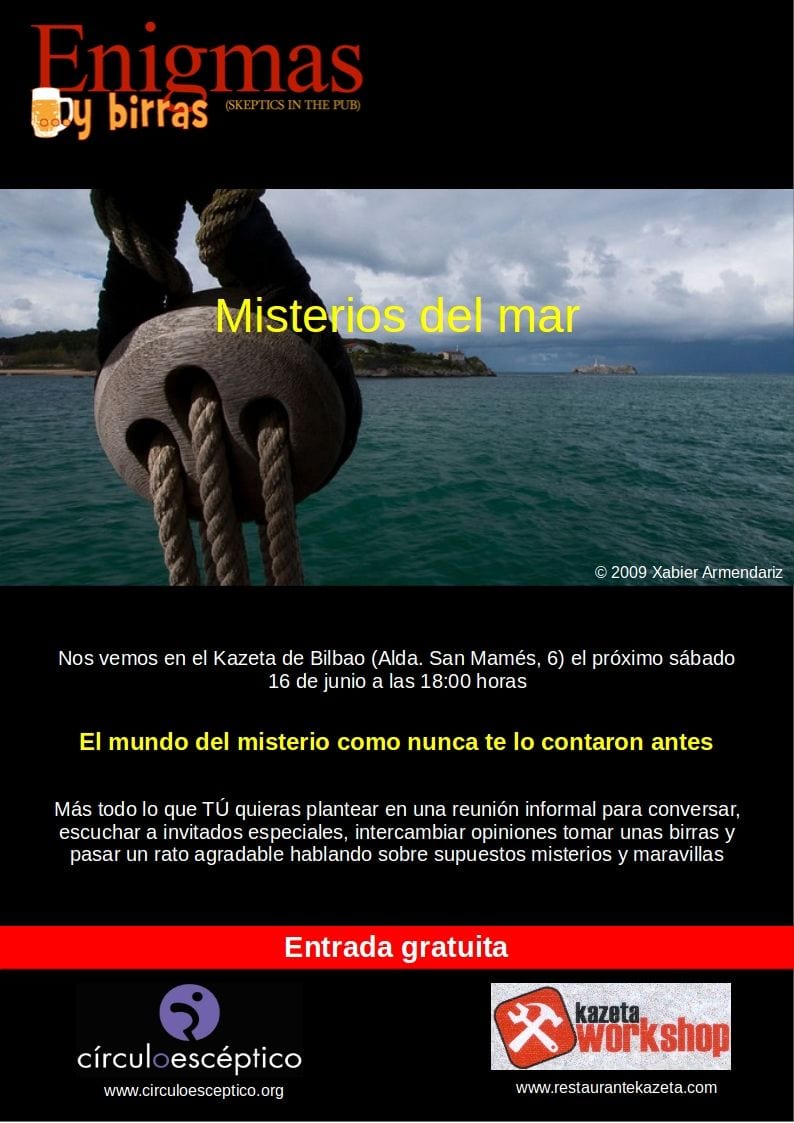 Cartel anunciador del decimotercero 'Enigmas y Birras' de Bilbao, dedicado a los misterios del mar.