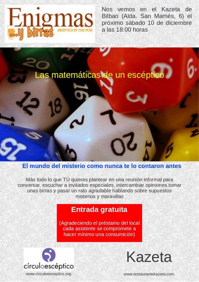 Cartel anunciador del séptimo ‘Enigmas y Birras’ de Bilbao, dedicado a las matemáticas.