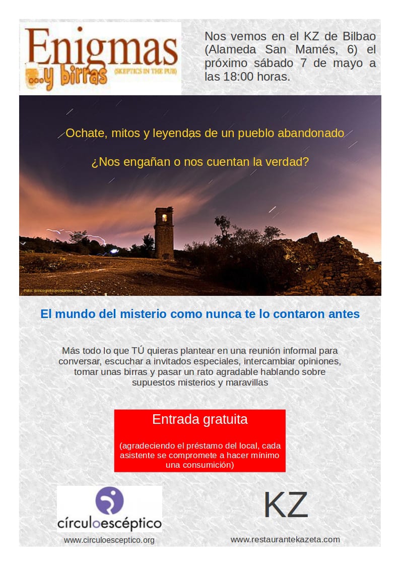 Cartel anunciador del primer 'Enigmas y Birras' de Bilbao, dedicado a Ochate.