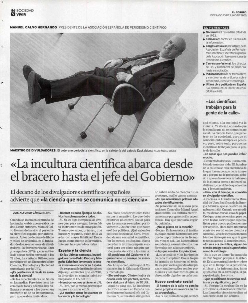 Entrevista a Manuel Cavo Hernando publicada en el diario 'El Correo' el 25 de junio de 2000.