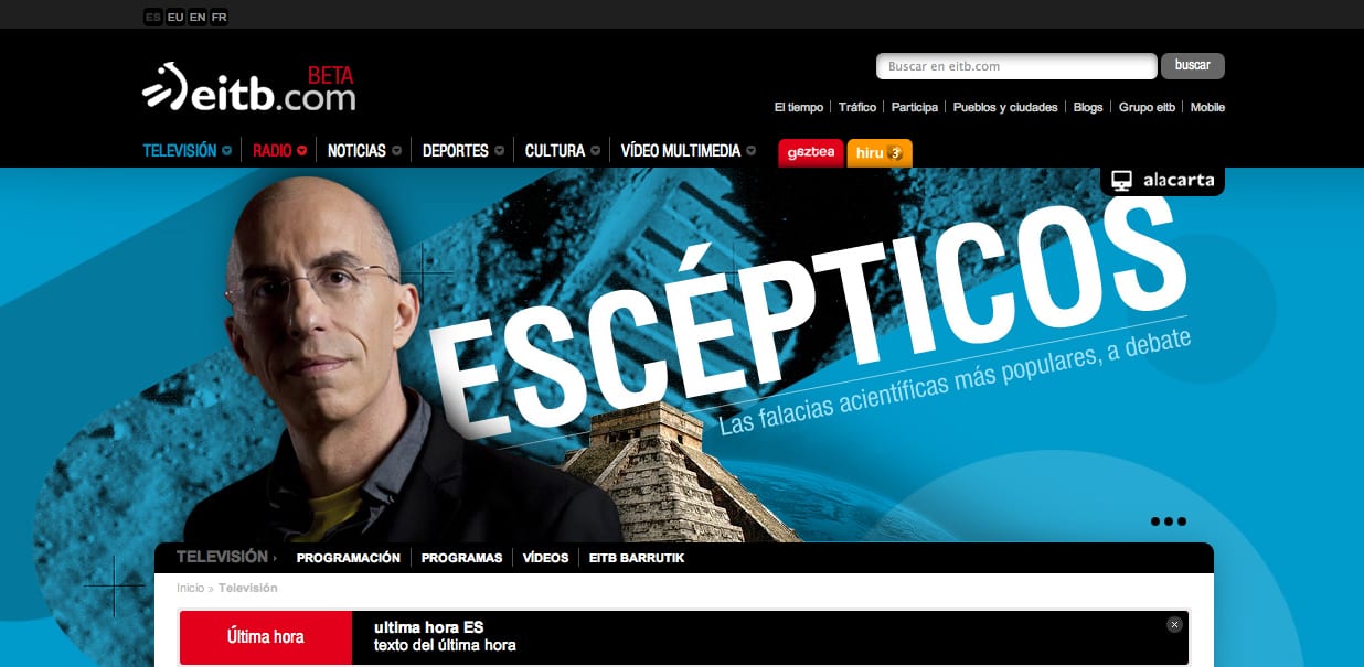 Anuncio de 'Escépticos' en la web de EITB.