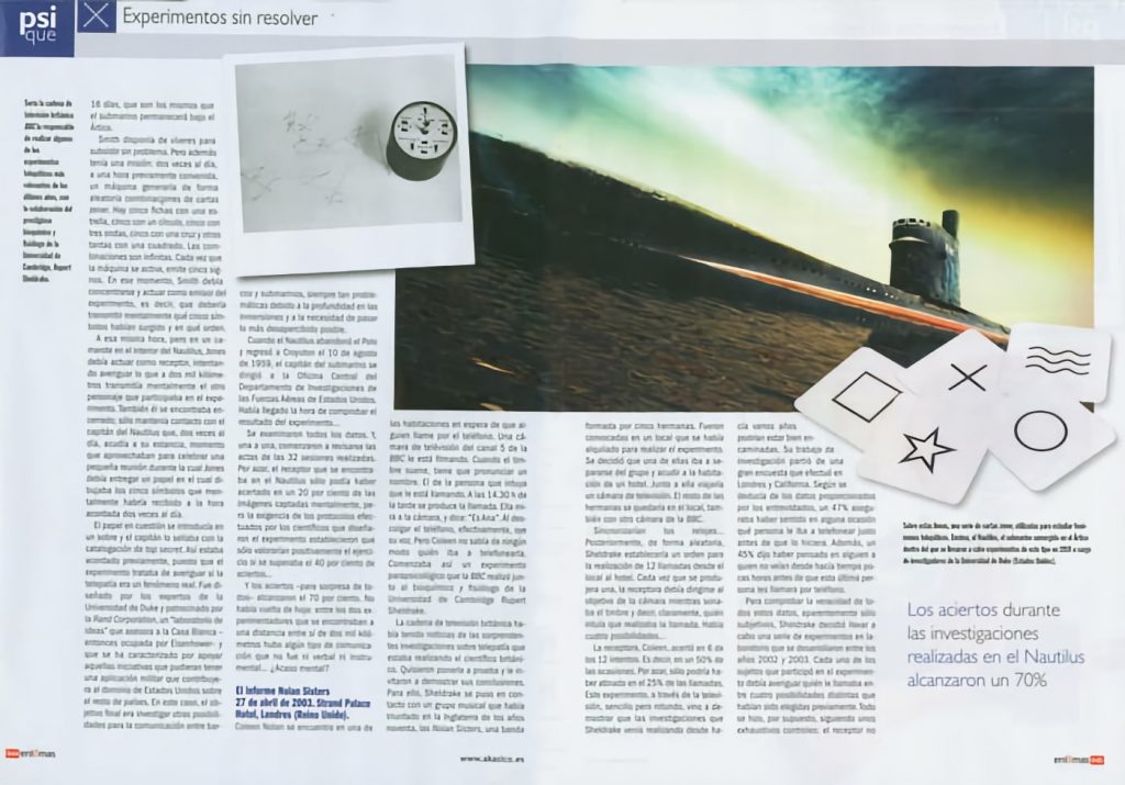 Doble página del último número de 'Enigmas' en la que Bruno Cardeñosa se traga, cincuenta años después, la trola de Jacques Bergier.