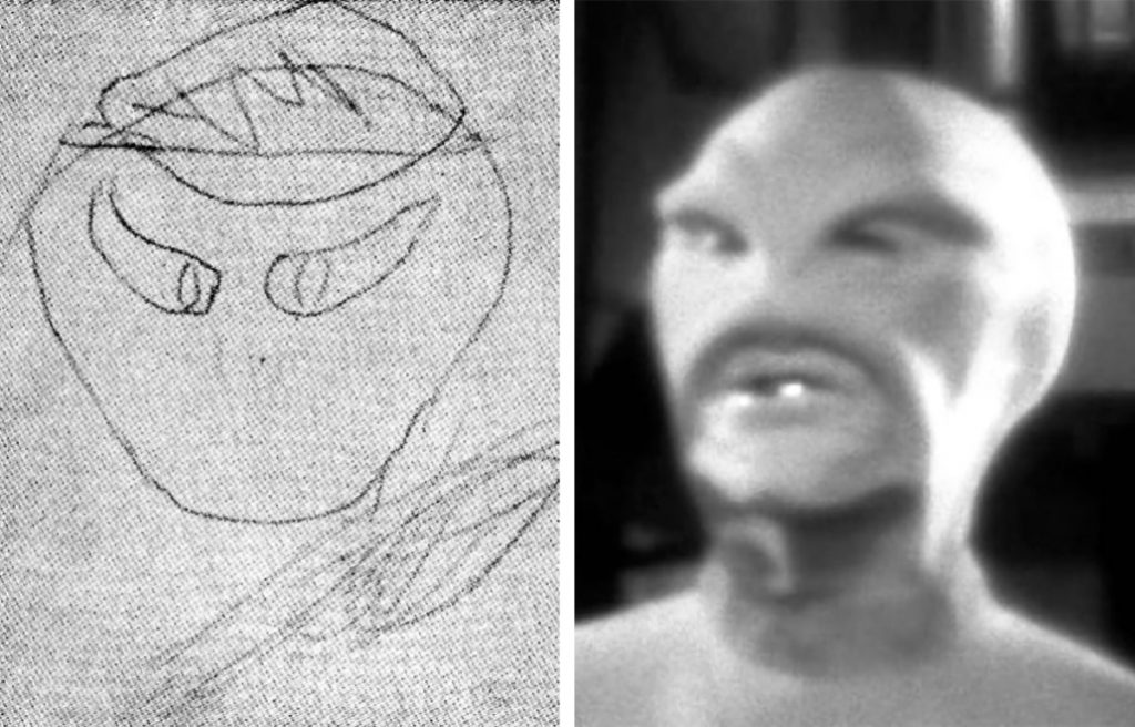 El extraterrestre que dibujó Barney Hill en la consulta del psiquiatra Benjamin Simon y el de 'El escudo Bellero'.
