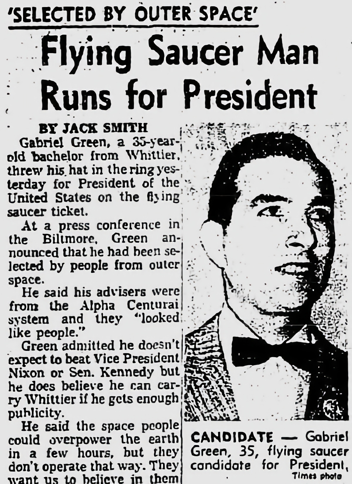 Así informó 'Los Angeles Times' de la presentación de la candidatura de Gabriel Green a la Presidencia de Estados Unidos.