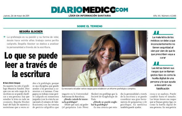 Entrevista a una grafóloga en 'Diario Médico'.