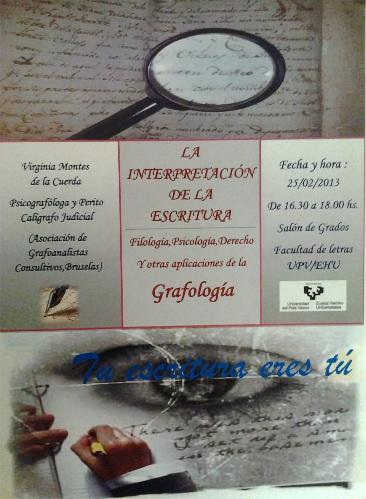 Cartel de la charla sobre grafología en la Universidad del País Vasco.