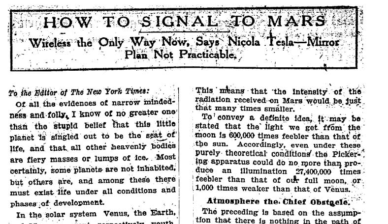 Artículo de Nikola Tesla en 'The New York Times', en 1909.