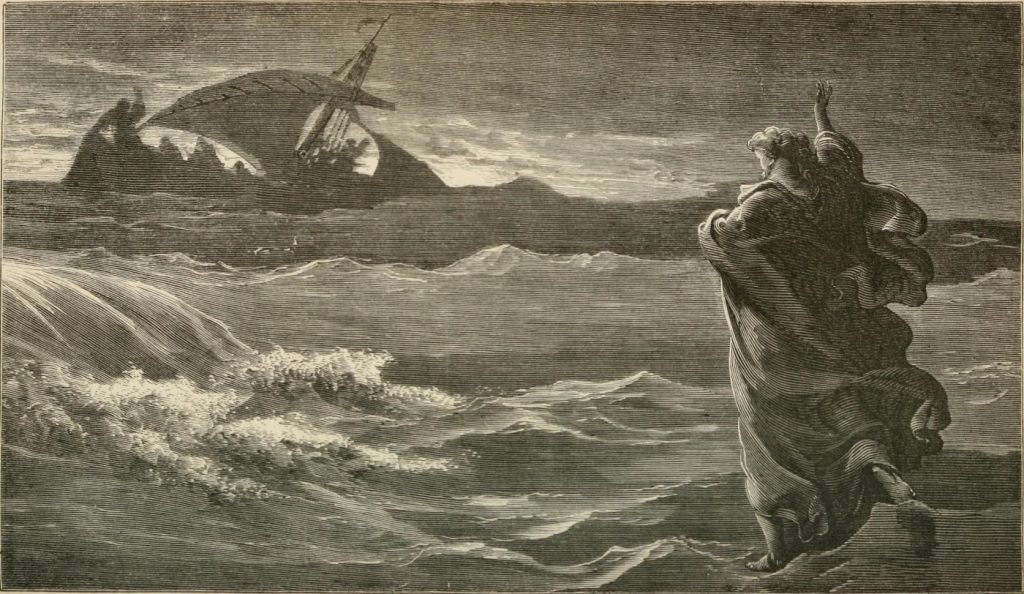 Jesús caminando sobre las aguas. Ilustración: Gustave Doré.