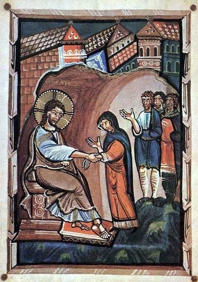 Jesús cura a la suegra de Pedro. Una imagen del 'Codex Hitda'.