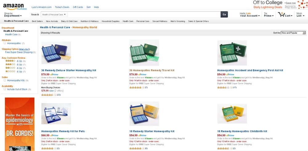 Kits de remedios homeopáticos de venta en Amazon.