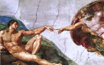 La creación de Adán, vista por Miguel ángel en la Capilla Sixtina.