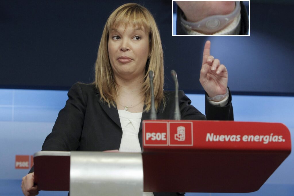 Leire Pajín, con su pulsera Power Balance en un acto del PSOE. Foto: Efe. Destacado: L. A. Gámez.