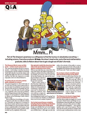 Página de 'Nature' en la que aparecen Los Simpson, en una entrevista a su productor ejecutivo Al Jean.
