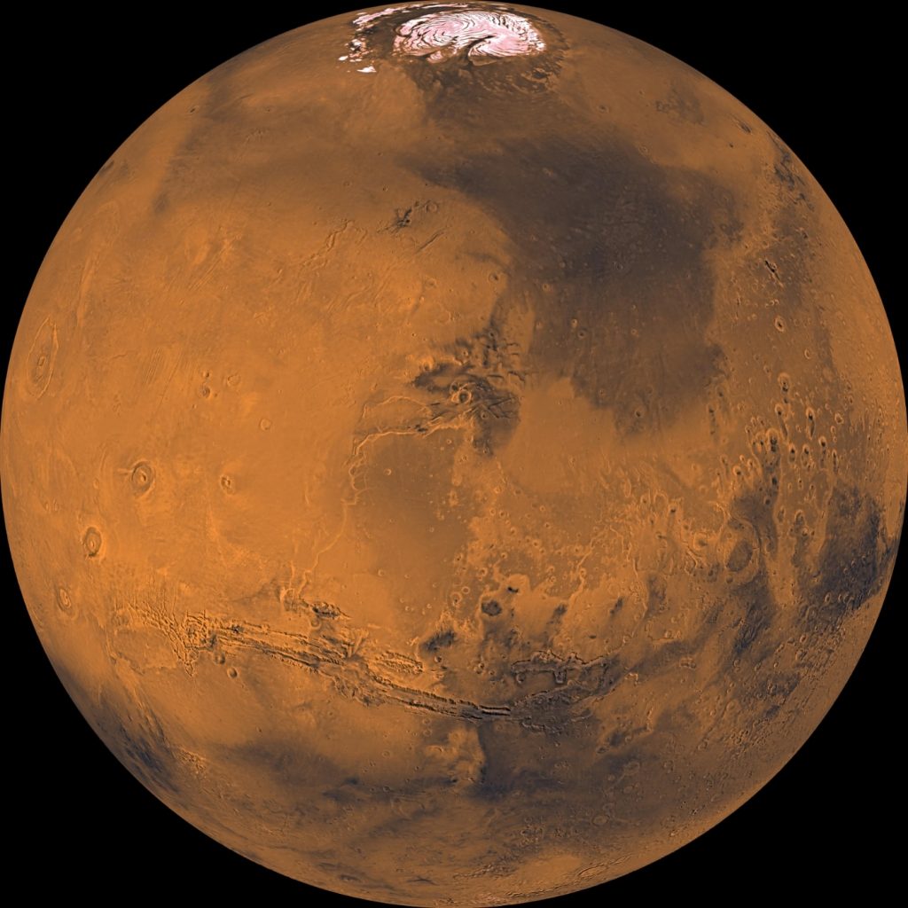 Imagen de Marte, a partir de un mosaico de fotos de los orbitadores de las sondas 'Viking'. Foto: NASA/JPL-Caltech/USGS.