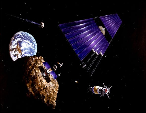 Misión minera en un asteroide que se aproxima a la Tierra. Ilustración: Denise Watt/NASA.