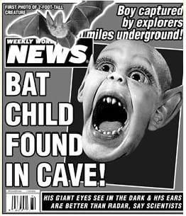 Portada del 'Weekly World News' dedicada al niño murciélago.