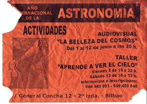 Cartel de una charla de astronomía de la secta Nueva Acrópolis.