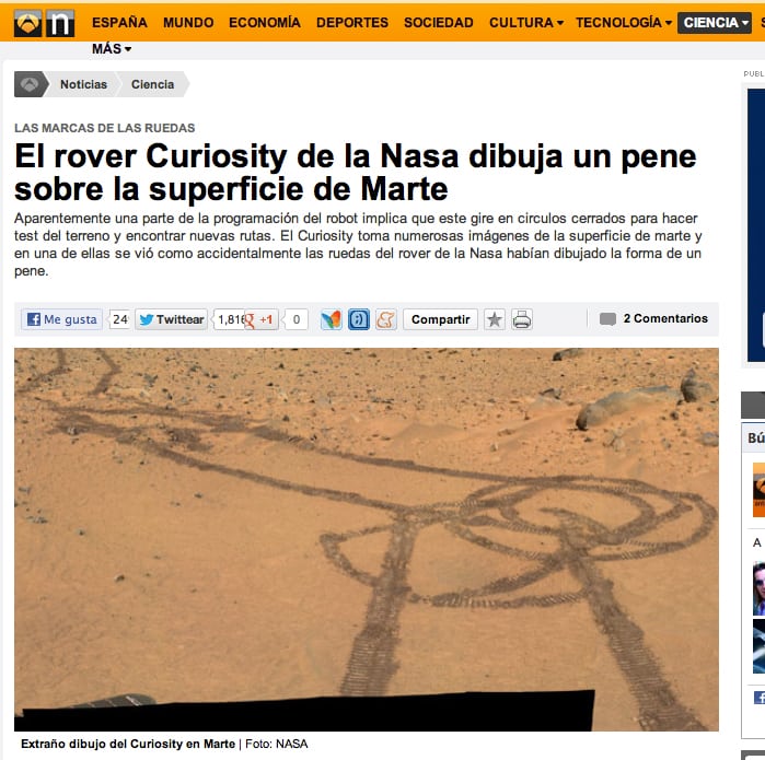 ‘Curiosity’ dibuja un pene en las arenas de Marte.