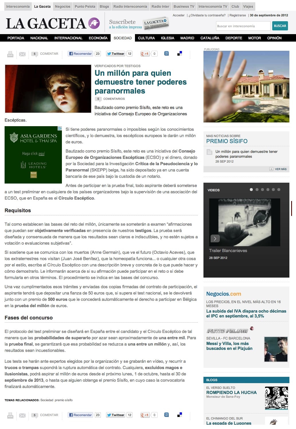 Información publicada en 'La Gaceta' de Intereconomía y plagiada de 'Magonia'.