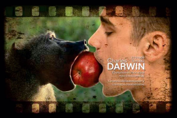 Tarjeta anunciadora del Día de Darwin de 2008 en Bilbao.