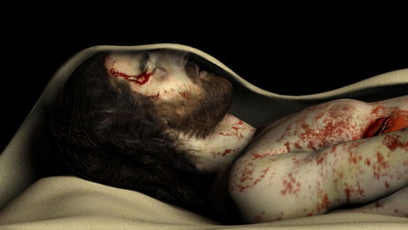 Recreación del hombre de la sábana cubierto por el lienzo, hecha por Studio Macbeth. Foto: Studio Macbeth.
