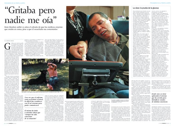 Doble página sobre la 'resurrección' de Rom Houben publicada en 'El País'.