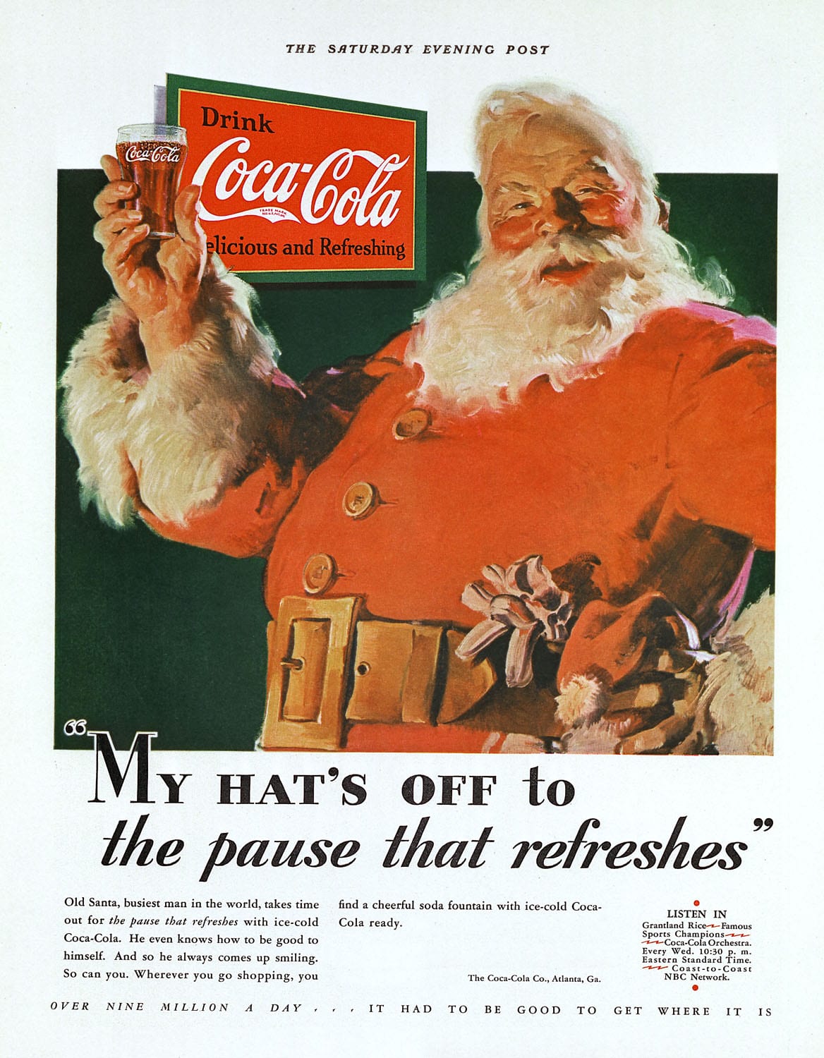 El anuncio de Santa Claus dibujado por Haddon Sundblom para Coca-Cola en 1931. Foto: Coca-Cola.