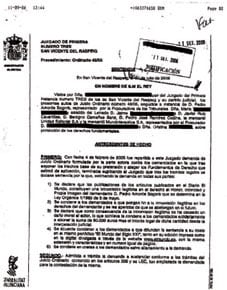 Sentencia que absuelve a Javier Cavanilles de las acusaciones hechas por Pedro Amorós.